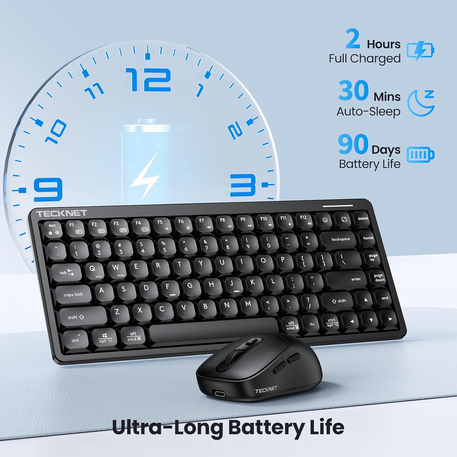 TECKNET Keyboard and Mouse, Bluetooth and Rechargable, for Windows and MAC