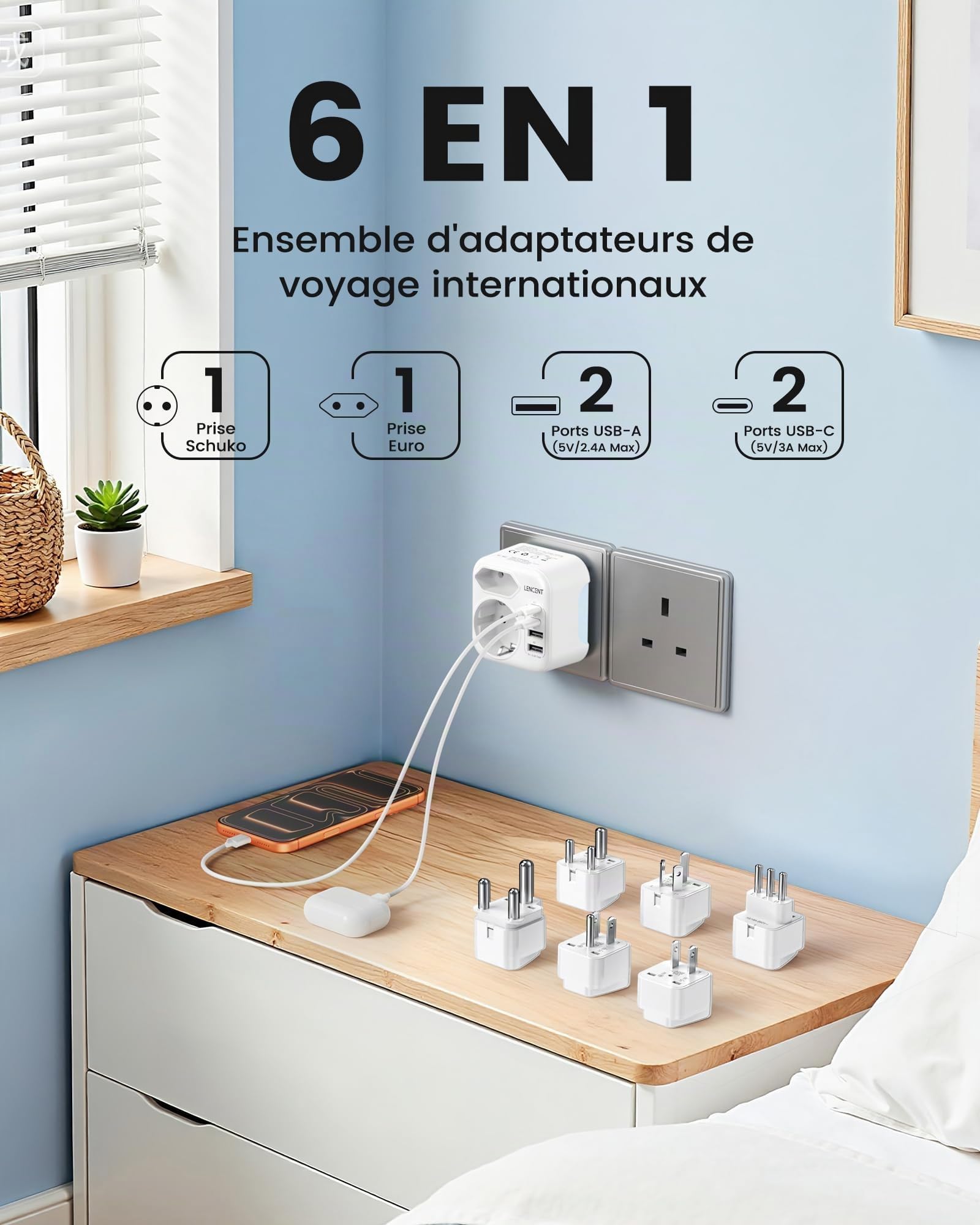 LENCENT Adaptateur Prise Universelle Compatible avec Type A/B/G/D/I/L/M