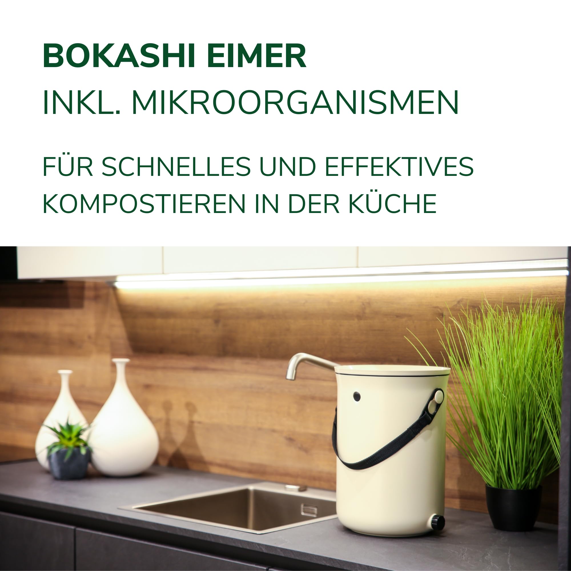 Natursache I Bokashi Eimer - Nachhaltige Abfallverwertung in der Küche - mit Bokashi Ferment und effektiven Mikroorganismen - Geruchlos & Umweltfreundlich! (Cream)