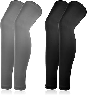 2 Pairs Leg Sleeves Compression, Full Leg Compression Sleeve with Anti-slip Silicone Strips for Men Women Basketball Cycling (Black, Gray)