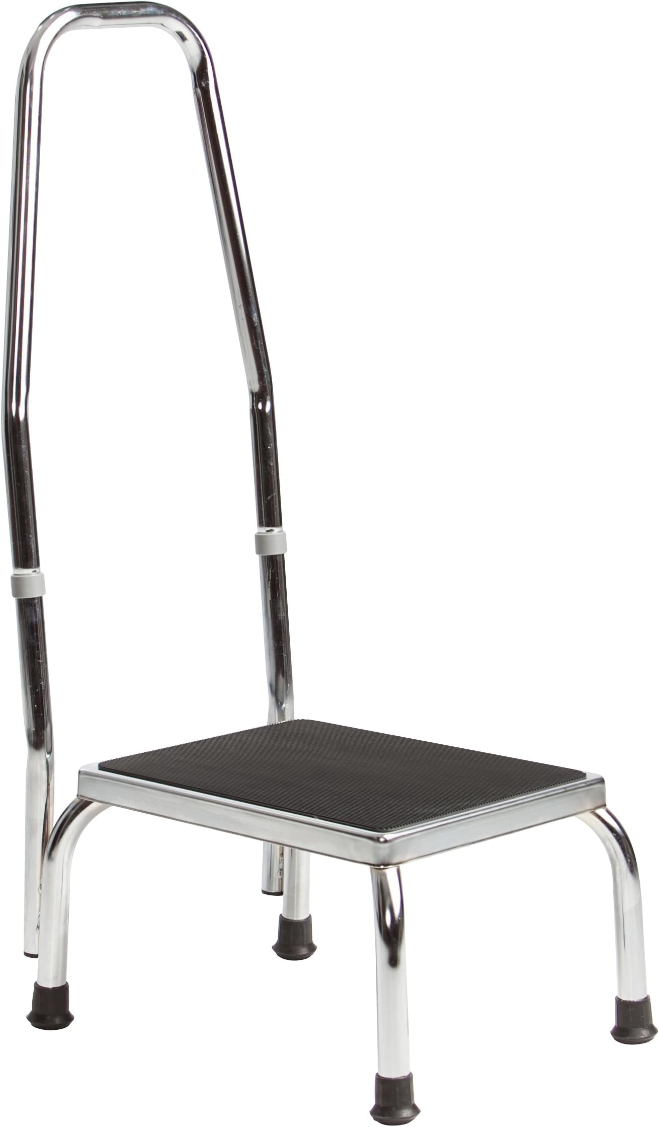 Secure SFS-1HR Heavy Duty Footstool with Hand Rail Support and Non Skid Rubber Platform, Chrome