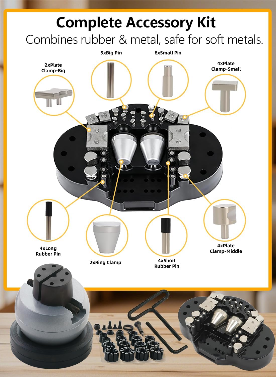 Jewelry Ball Vise 3.74 inch Engraving Tool, 360° Rotating Jewelry Setting Professional Tool, Ball Vise Complete Standard Hand Tool Set with 71 Attachments Standard Block HH-A03C