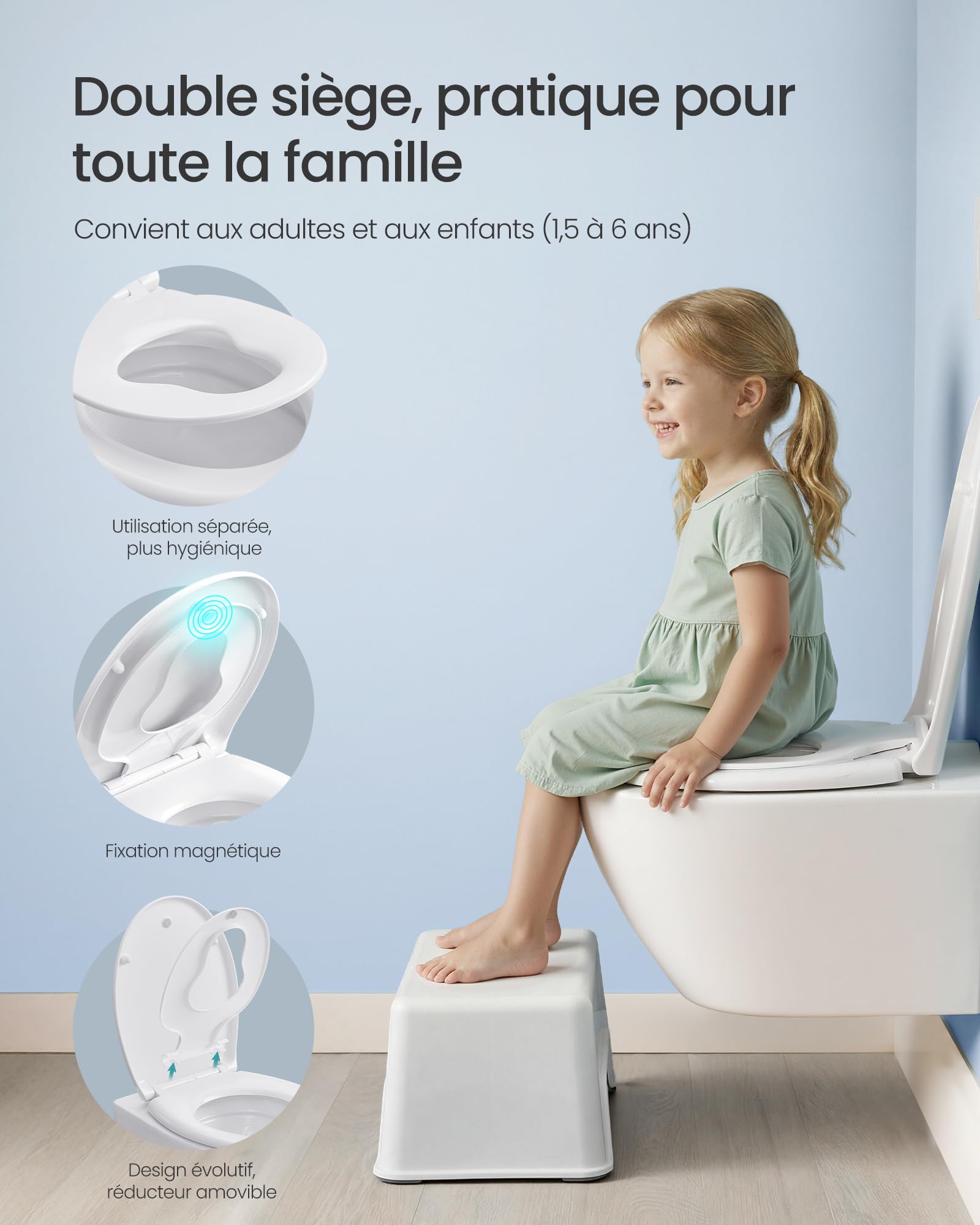 SONGMICS Abattant WC Forme O, Réducteur Enfant, Frein de Chute, Siège en Uréa-duroplast, Clipsable, Lunette de Toilettes Universel Familial, Installation Facile, Capacité 300 kg, Blanc BTL106WZ01 - 4