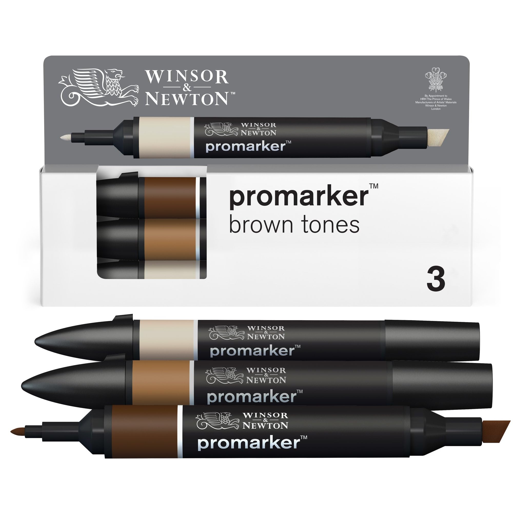 Winsor & Newton 0290184 ProMarker Set -Browns, 3 layout markers in a set, with 2 points, fine and wide for drawings, design and layouts