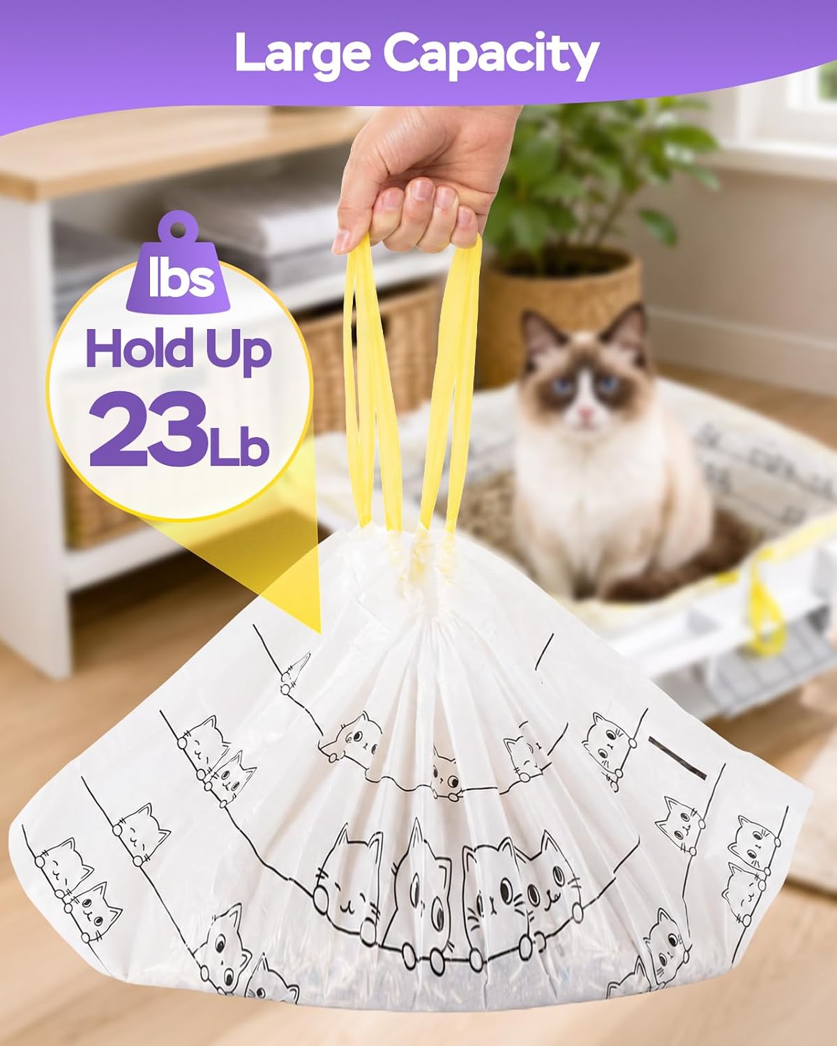 60 Count Litter Box Liners Bags for Pet Pivot Autoscooper 11/12 | Extra Thick Heavy Duty & Leak-Proof Drawstring Liner Replacement, Tear-Resistant Liners, Unscented, 25.2"x11.8", Holds 23 lbs