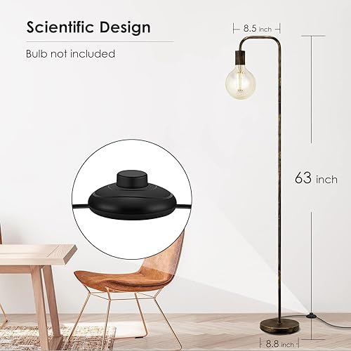 Miniatura 4 de BoostArea - Lámpara de pie industrial de bronce, de 63 pulgadas, enchufe E26, metal completo, lista ETL, moderna para dormitorio, sala de estar,