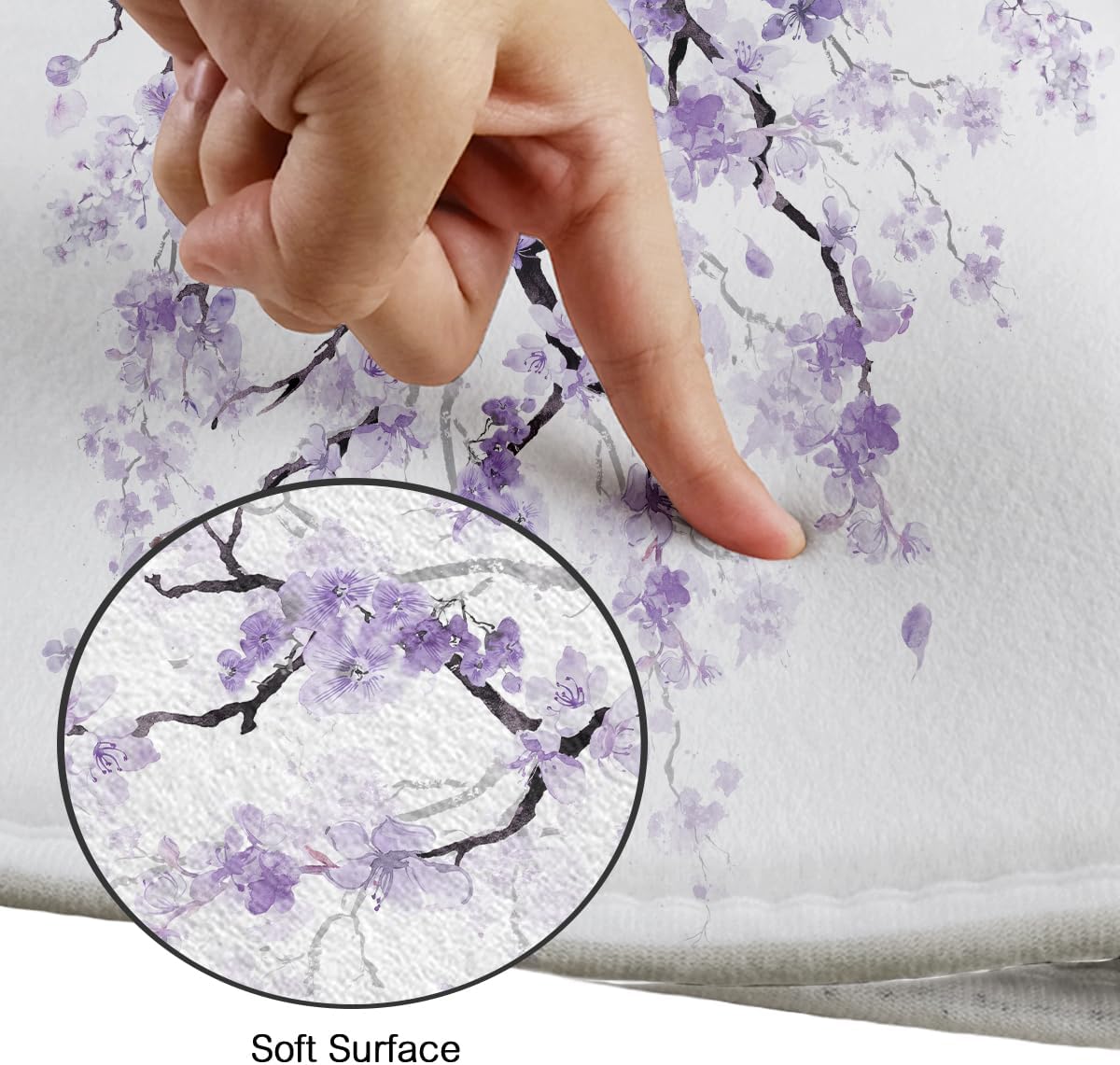 Purple Cherry Shower Curtain Set 4 Pcs Spring Sakura Floral Plum Bathroom Decor with Rugs Blossom Flowers Japanese Asian Mat Toilet Lid Cover U Shaped Non-Slip Fabric Polyester 60x72 Inch