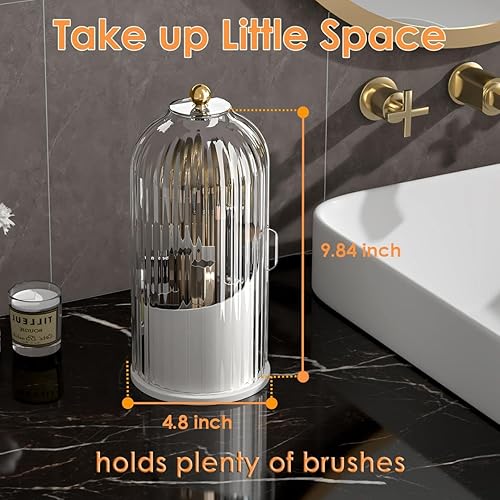 Miniatura 6 de Soporte para brochas de maquillaje con tapa, giratorio de 360 grados, a prueba de polvo, organizador de maquillaje para tocador de baño,