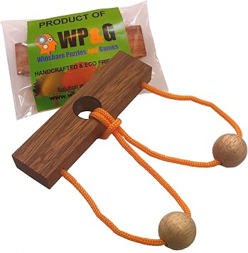 Two Lovers String Rope Ring Puzzle - Wood IQ Brain Teaser Mind Game
