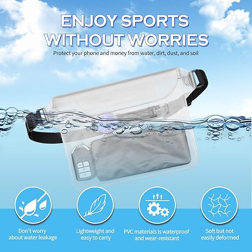 Miniatura 4 de Paquete de 2 bolsas impermeables con correa para la cintura, riñonera impermeable para natación, kayak, navegación, surf, Blanco, Sencillo