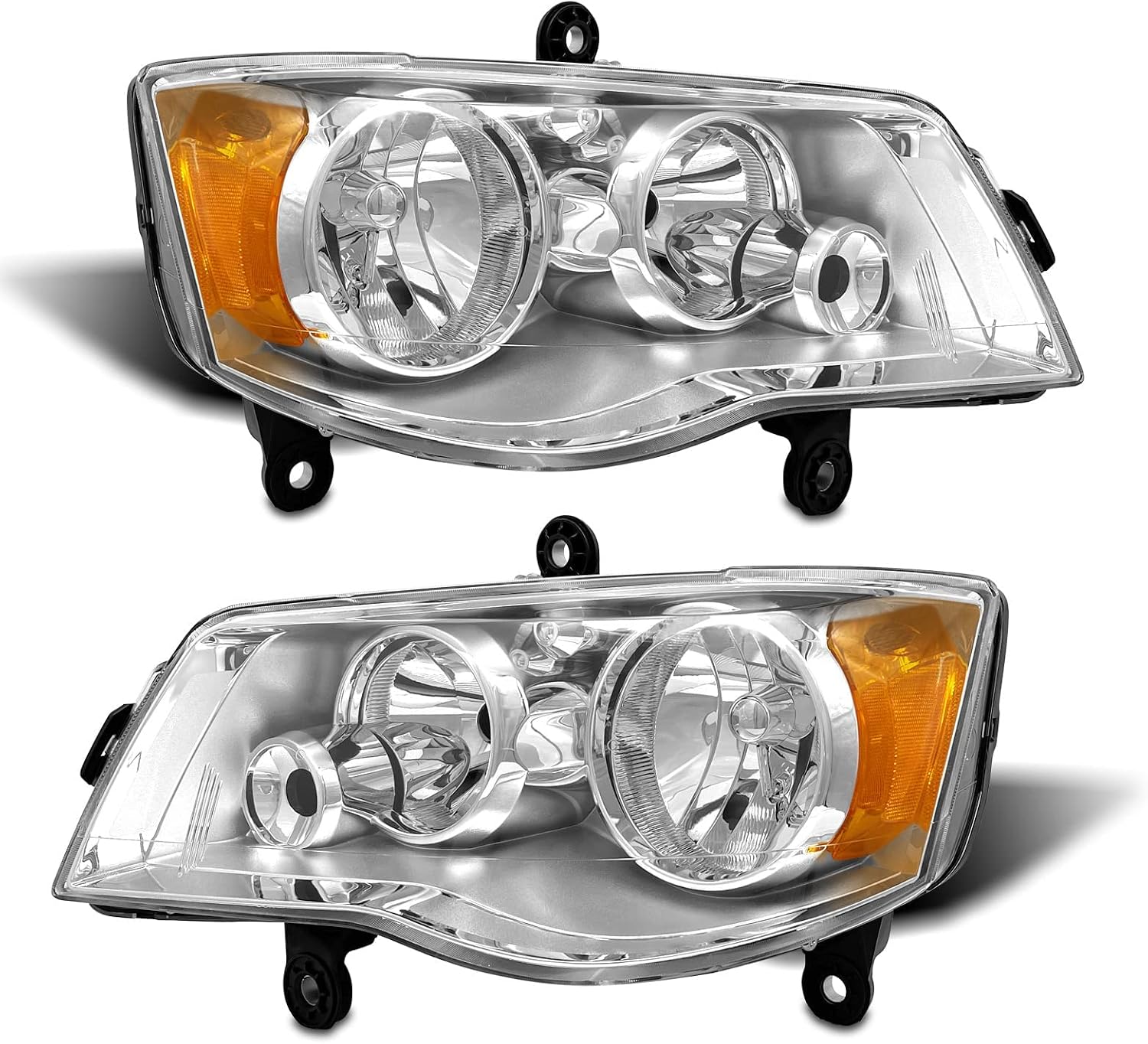 ADCARLIGHTS Headlight Compatible with 2011-2018 Dodge Grand Caravan / 2008-2016 Chrysler Town & Country Chrome Housing Amber Reflector Headlamp Replacement Left and RIght