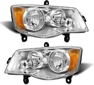 Compatible with 2011 2012 2013 2014 2015 2016 2017 Dodge Grand Caravan ，08-16 Chrysler Town & Country Headlights Chrome Housing Amber Reflector Driver and Passenger Side