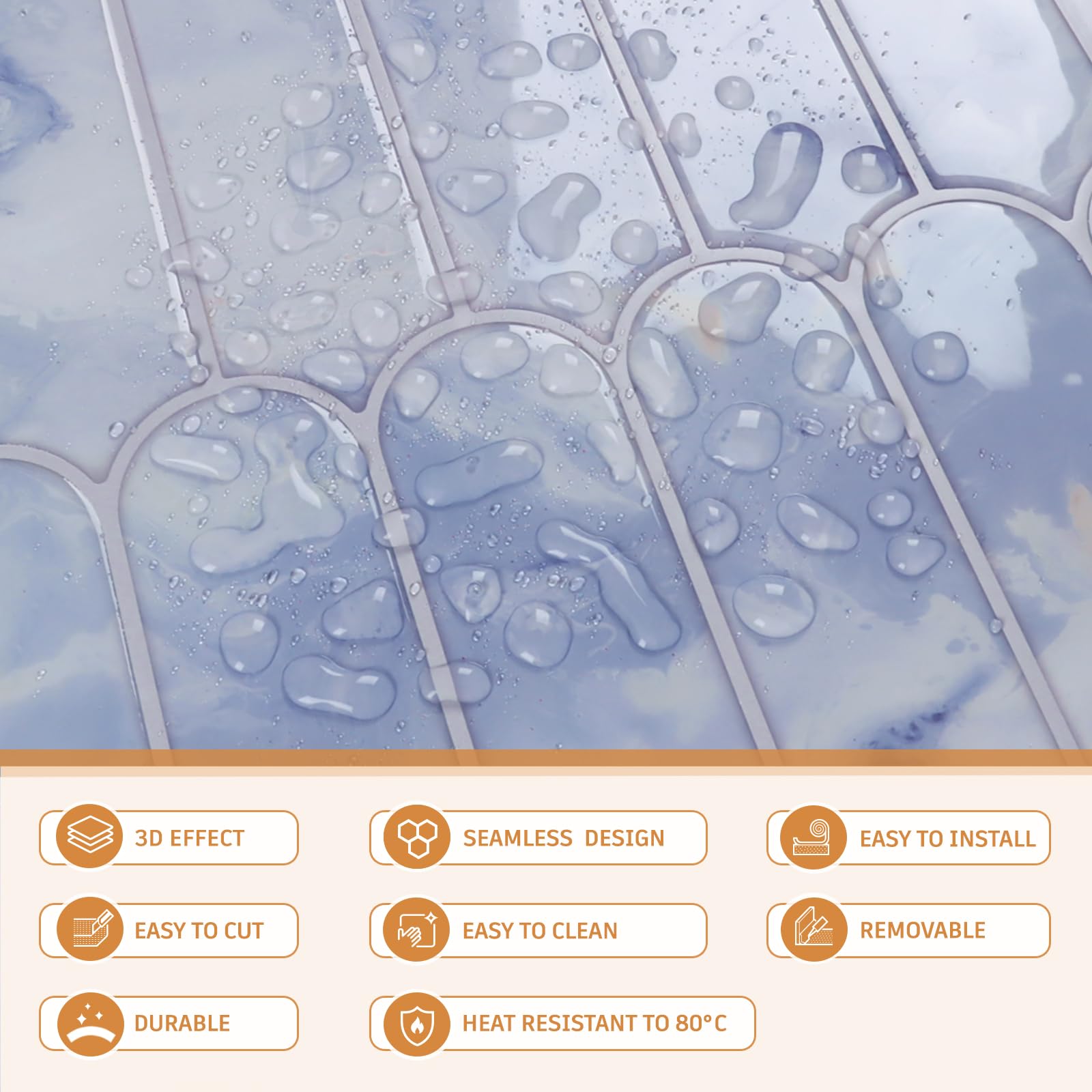 CRE8TIVE 16 Piezas Azulejos Adhesivos Autoadhesivo Azul Claro Cenefa Adhesiva Cocina Azulejos Adhesivos Baño Marmol Impermeable Baldosas Adhesivas Pared Forma de Abanico Largo Chimenea 30.5cm x 30.5cm