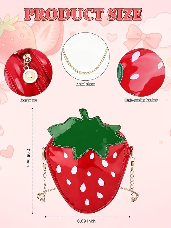 7 Pcs Strawberry Cake Halloween Costume Accessories Set for Women Girls, Knitted Strawberry Hat, Crossbody Bag,Thigh High Socks, Earrings Choker Necklace Bracelet Ring, Fruit Themed Y2K Cosplay Dress by Sariiraw - Used condition - Image 5
