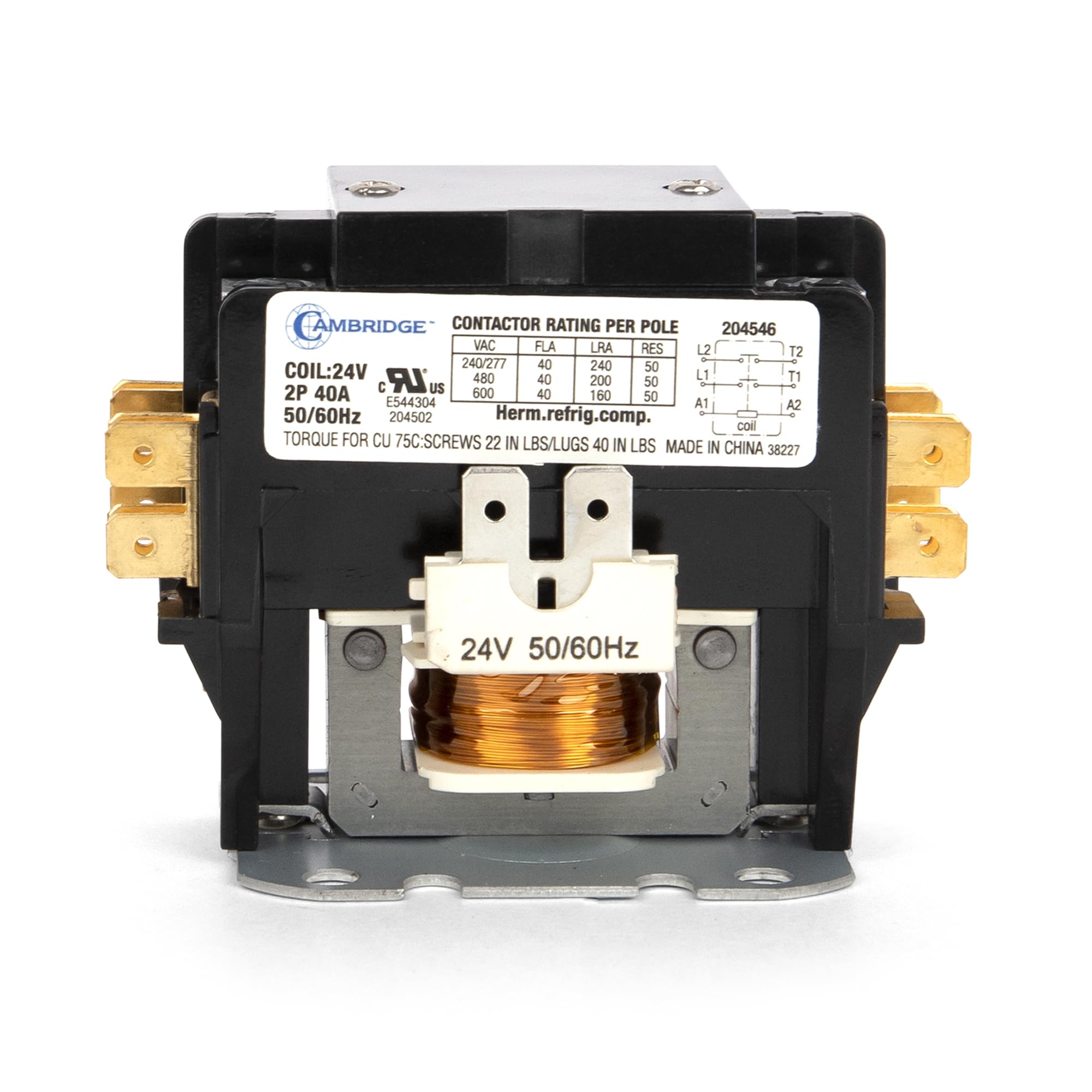 Cambridge 2-Pole 40A 24V AC Coil Definite Purpose Contactor for Air Conditioner Condenser Compressor Motor