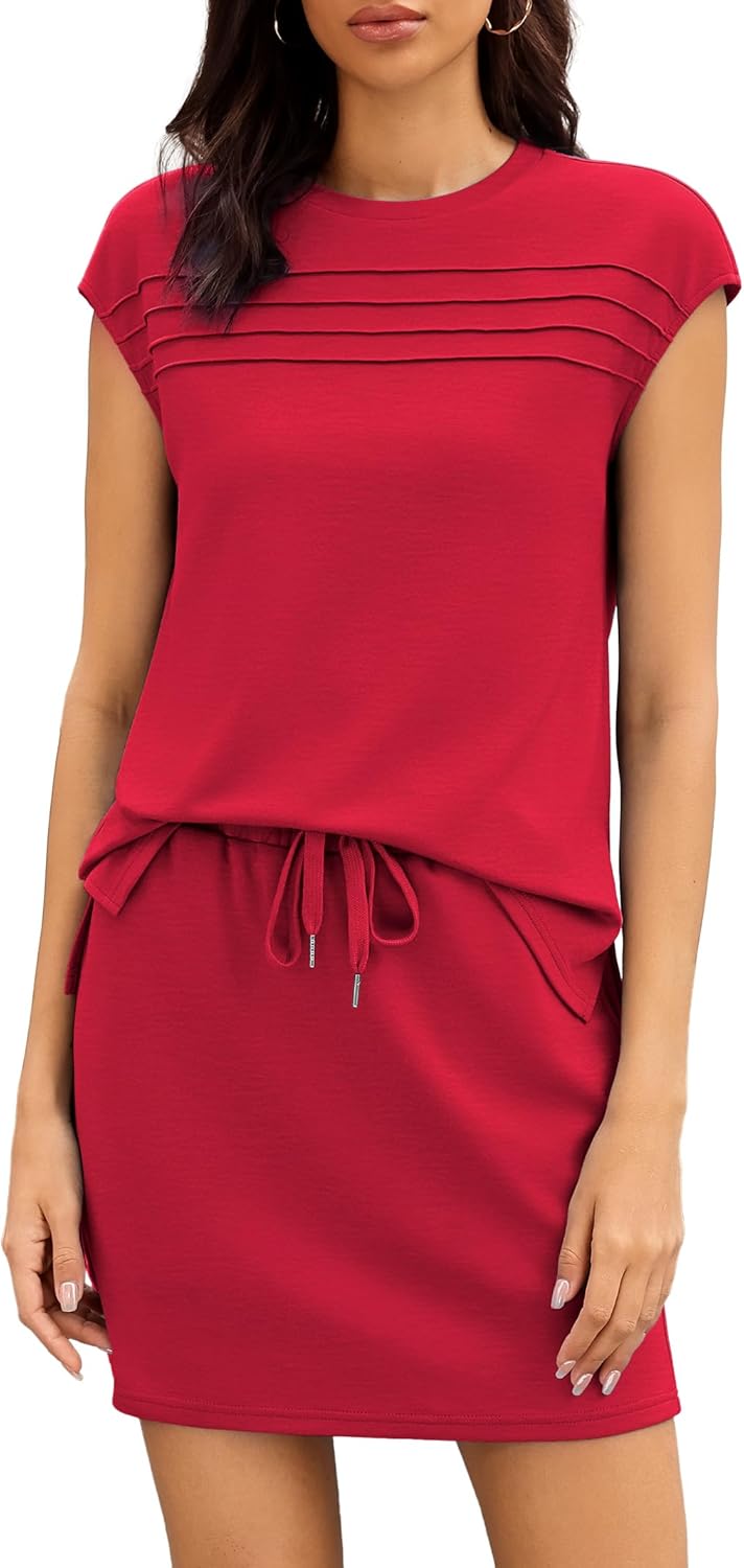 Casly Lamiit Two Piece Sets for Women Summer Skirt and Top Set Cap Sleeve Matching Drawstring Tennis Skort Outfits