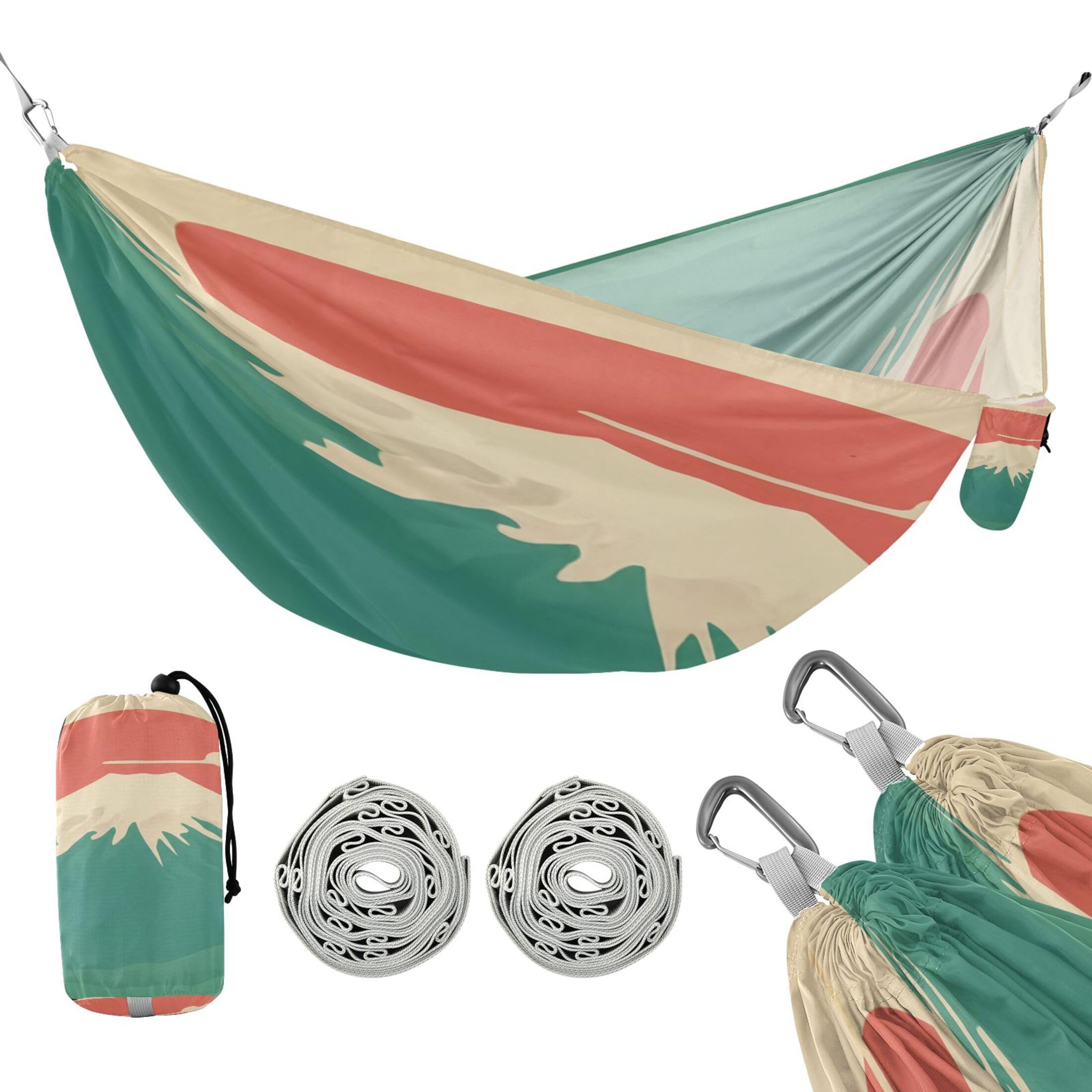 Takiito Minimalist Vintage Mount Hammock 330 lb Capacity Travel Camping Hammock with Tree Straps, Portable Lightweight for Outdoor Beach Backpacking Backyard Patio