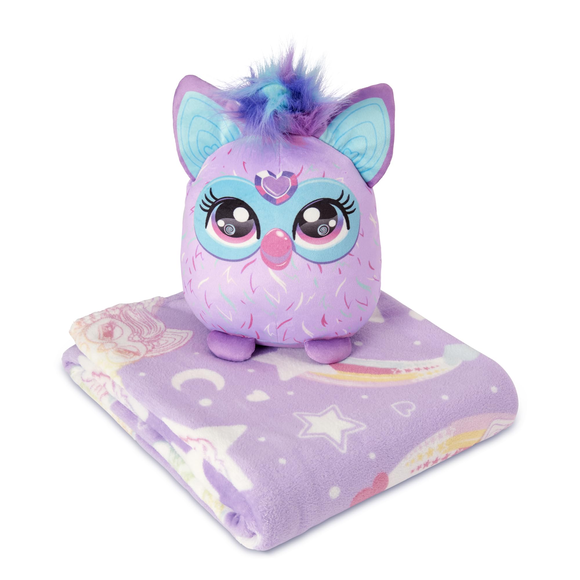 Northwest Furby Starry Rainbows Hugger Pillow & Silk Touch Throw Blanket Set, Stuffed Animal, 50x60 inches and 11 inch Plushie OEKO-TEX STANDARD 100