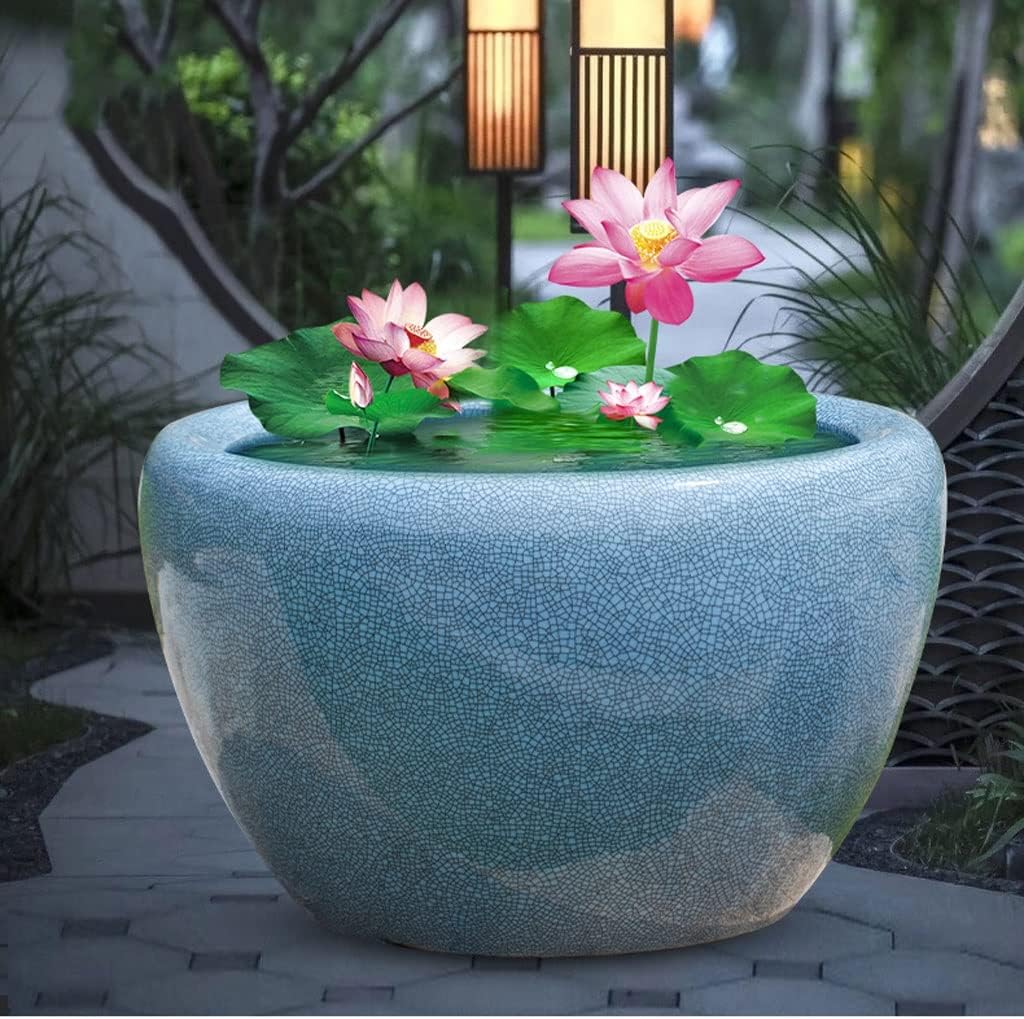 Fish Tank Ice Crack Ceramic Goldfish Bowl Fish Culture Tank Turtle Tank Lotus Tank Living Room Large Water Tank Courtyard Aquarium Starter Kits Fish Tank Decor(C,52cm)