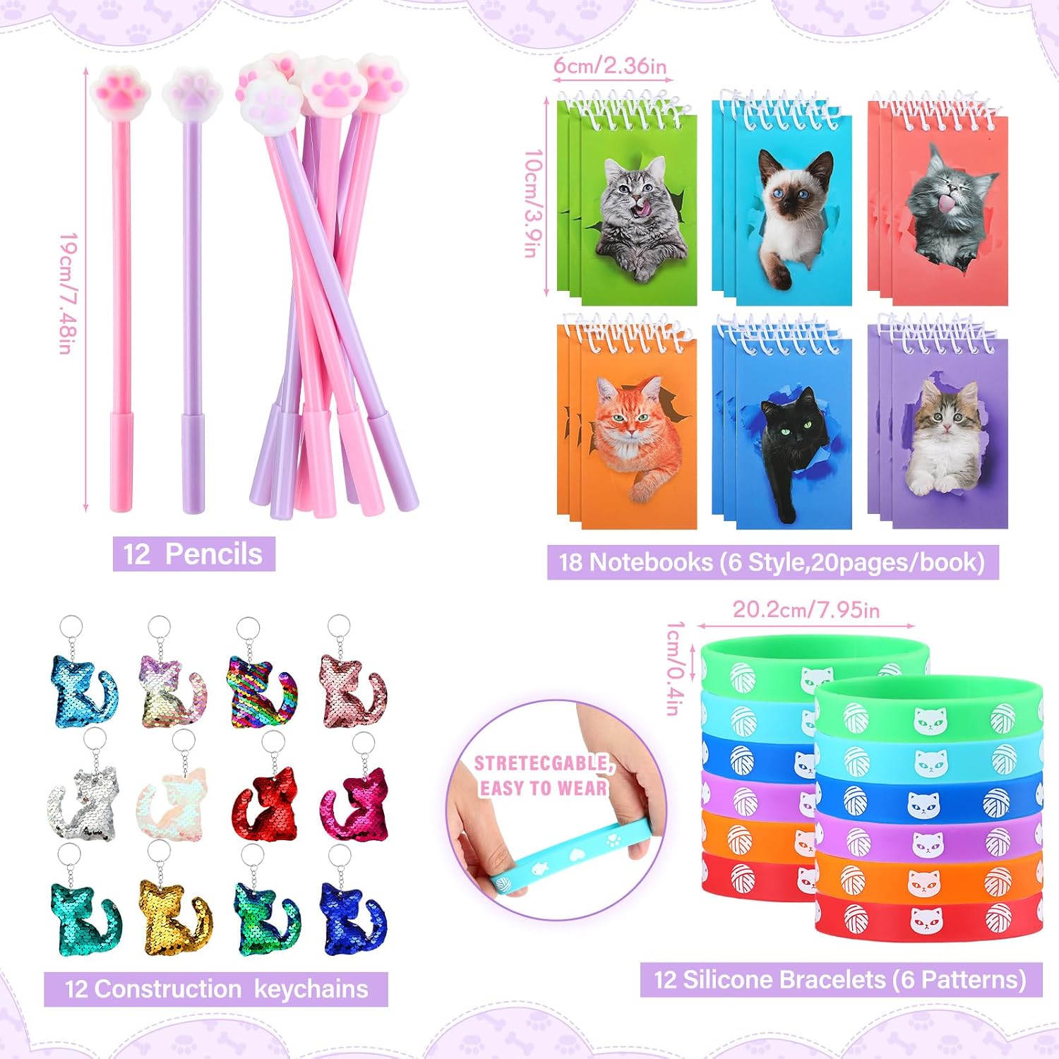 Jerify 91 Pcs Cat Party Favors for Kids Cat Goodie Bags Drawstring Bags Bracelets Squeeze Toys Birthday Party Supplies for Gift Reward Prizes Goodie Stuffers(Novelty Style)