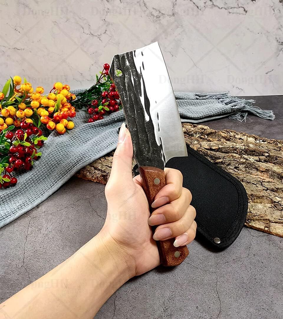 DAXXIN Meat Cleaver,Cleaver Knife, 5.5 Inch High Hardness Butcher Knife Stainless Steel Meat Cleaver Knife Sets Hand Made Multifunctional Cutting Vegetable(Knife A With Cover)