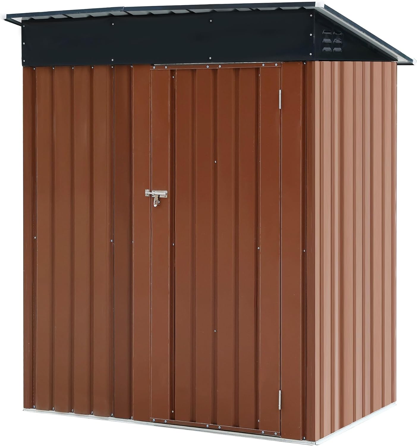 Brown 5x3 FT Outdoor Storage Shed, Metal Garden Shed with Lockable Door & Sloping Roof, All-Weather Tool Shed for Backyard, Patio, Lawn