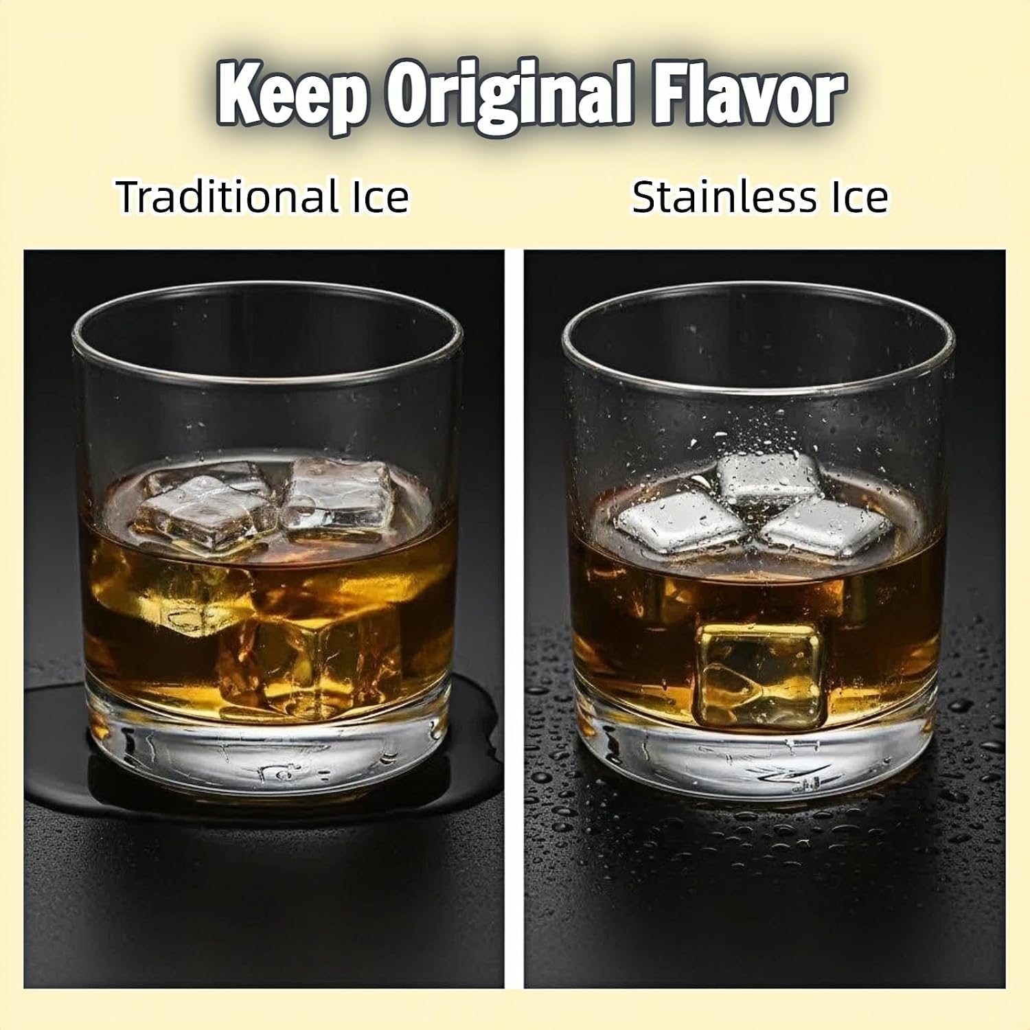 Stainless Steel Whiskey Stones Gift Set, Reusable Ice Cubes for Drinks with Tongs & Storage Box, Fast Cooling Metal Rocks for Bourbon, No Dilution, for Men (M)
