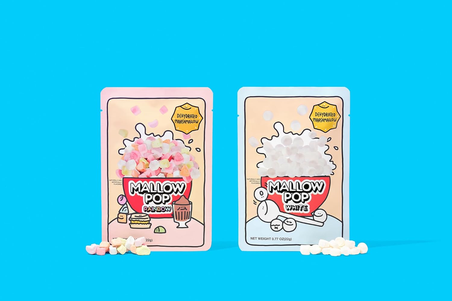 Mallow Pop White 0.77oz 12 packs Dehydrated marshmallows, great for Cereal, Yogurt, and Ice Cream Toppings