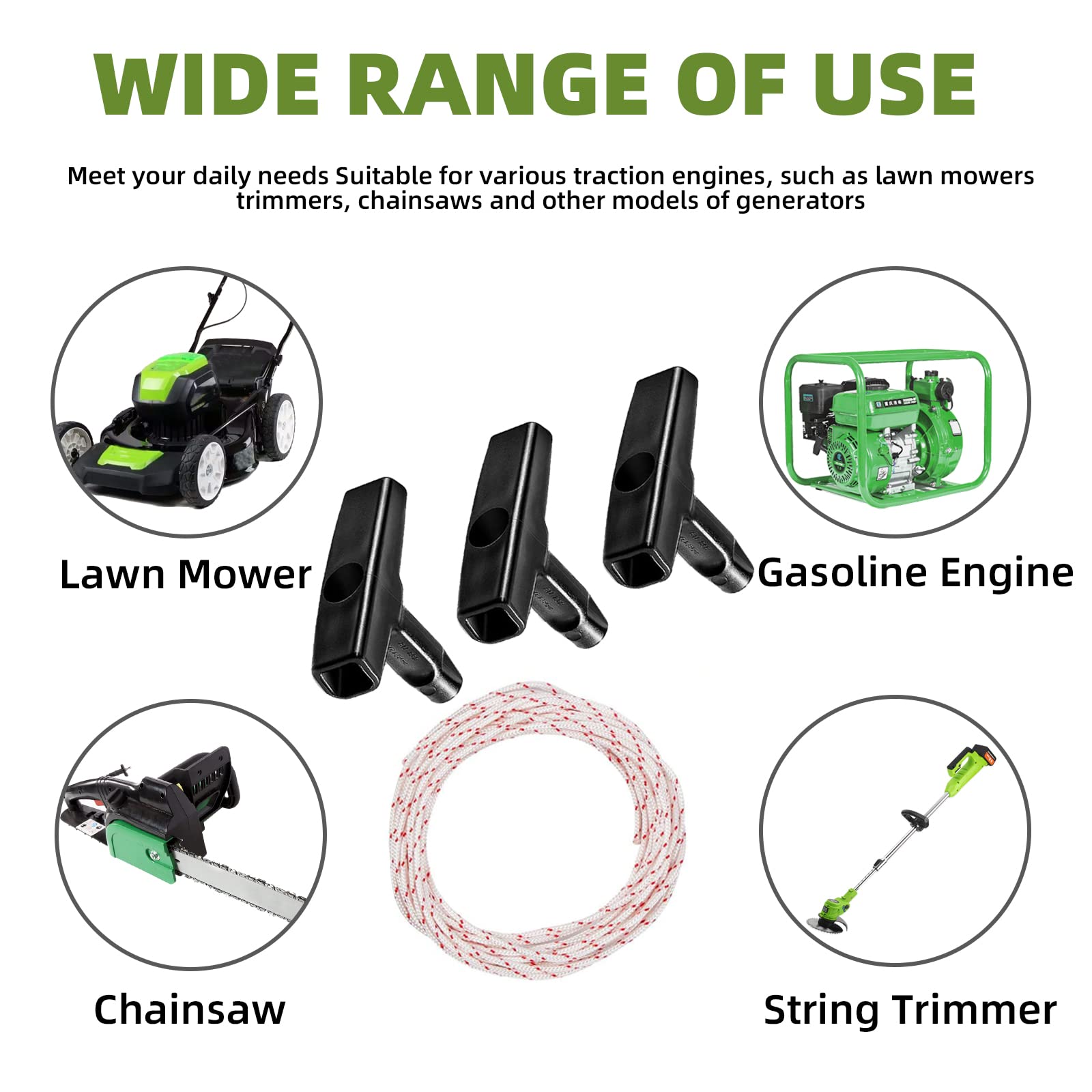 Starter Rope 10 Metres 3.0 mm Pull Cord with 3 Pieces Starter Handle for Lawnmower Chainsaw Trimmer Edger Brush Cutter Engine Parts - Image 3