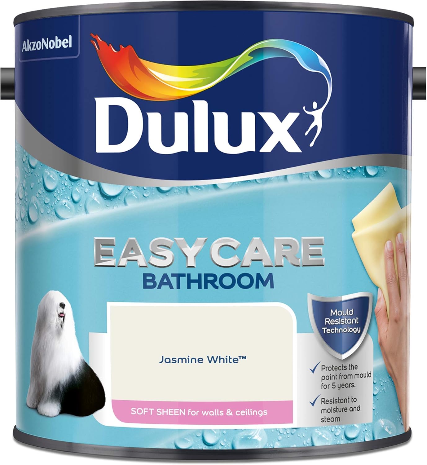 Dulux Easycare Bathroom Soft Sheen Emulsion Paint for Walls and Ceilings - Jasmine White 2.5 litres, 2.5 l (Pack of 1) - Image 3