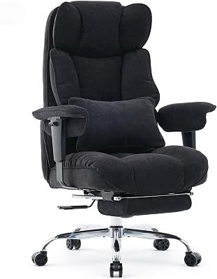 Efomao Bürostuhl, Stoffstuhl Ergonomisch mit Fußstütze, Komfortabler Polsterstuhl bis 200kg mit Lendenkissen & Nackenkissen, Höhenverstellbarer Schreibtischstuhl