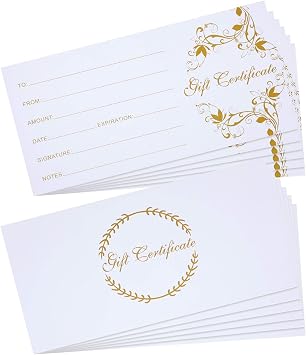 Outus 50 Pcs Gift Certificates for Business, Blank Gift Certificates Cards Gold Floral Gifts Vouchers Coupon for Spa, Salon, Restaurant, Client Birthday, Wedding, 3.5 x 7 Inch