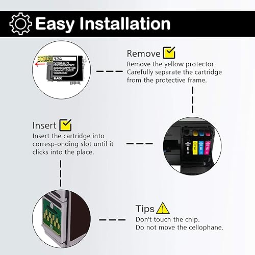Miniatura 3 de Doswy Paquete de 5 cartuchos de tinta remanufacturados T124 de repuesto para Epson 124 uso para Epson Stylus NX125 NX127 NX130 NX230 NX330 NX420