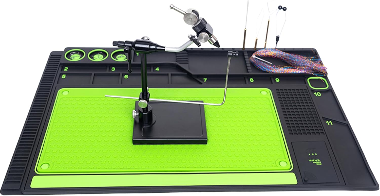 Raprance Fly Tying Mat & Storage Station, Magnetic Workspace with Tool Organizer, Portable, Measurement Guide for Fly Fishing