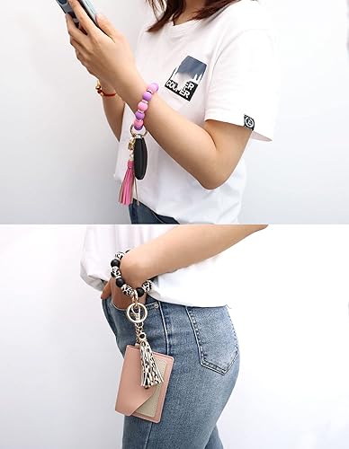 Miniatura 6 de Munchewy Pulsera de silicona para mujer, llavero con cuentas con borla de circón para regalo del día de la madre