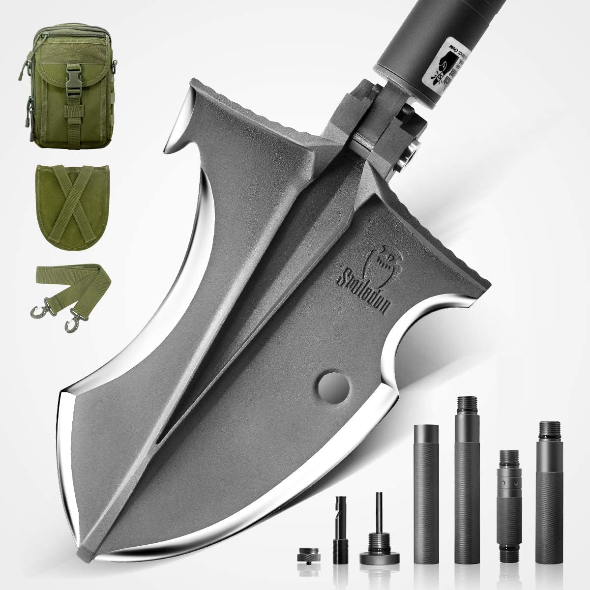 Zune Lotoo Kit Pala Multiuso Portatile da Campeggio, Paletta Pieghevole in Acciaio Angolo Regolabile Giardino, Vanga Allungabile da Outdoor Escursionismo Pesca Giardinaggio con Borsa, Smilodon