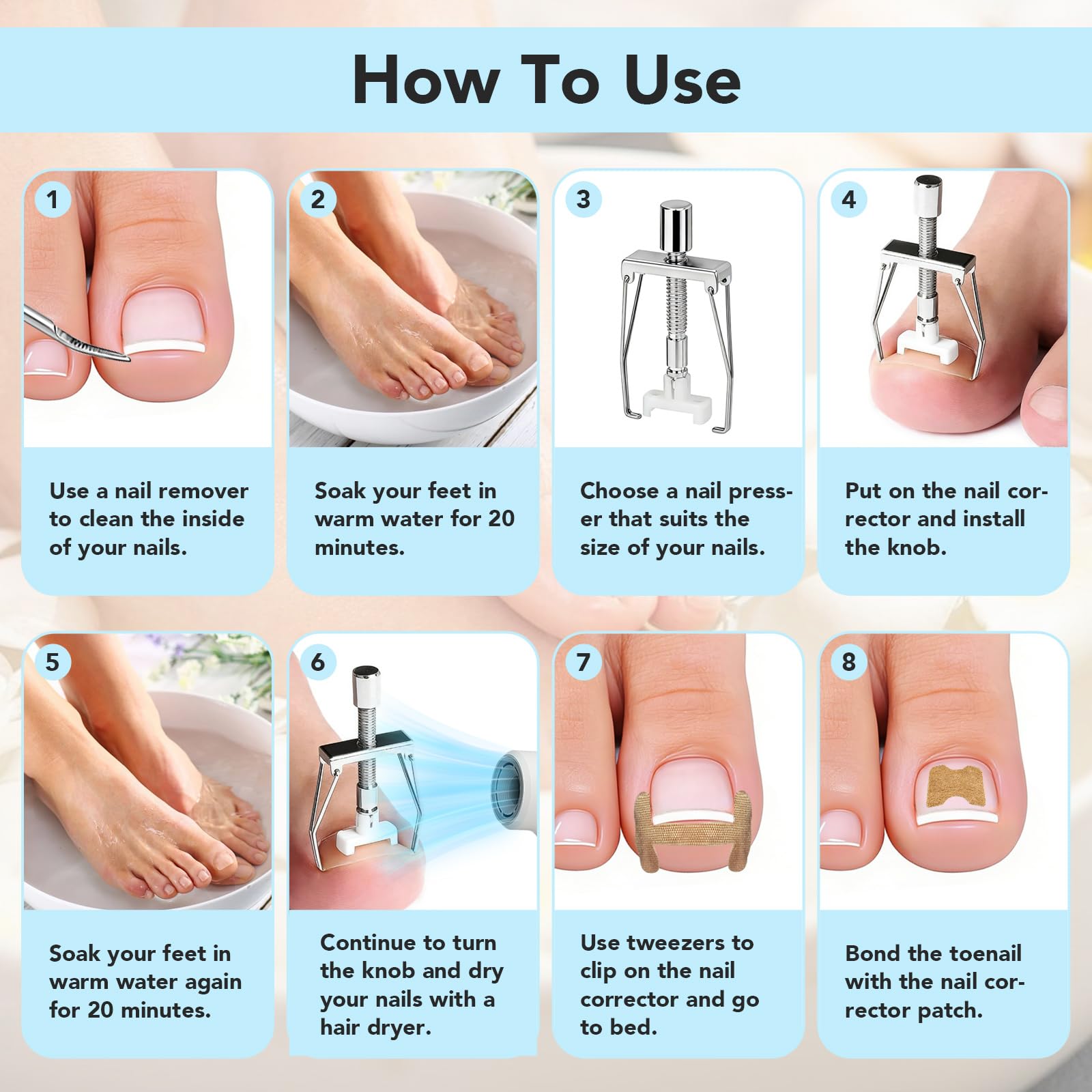 Juego de corrección de uñas encarnadas, juego de herramientas simple para uñas encarnadas, pinza para uñas de los pies con parche corrector de uñas, juego de cuidado profesional de los pies de