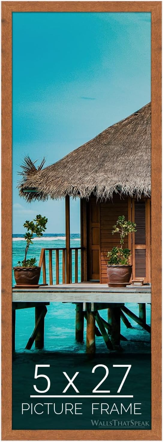 wallsthatspeak 5x27 Light Walnut Rustic Pine Picture Frame for Puzzles Posters Photos or Artwork