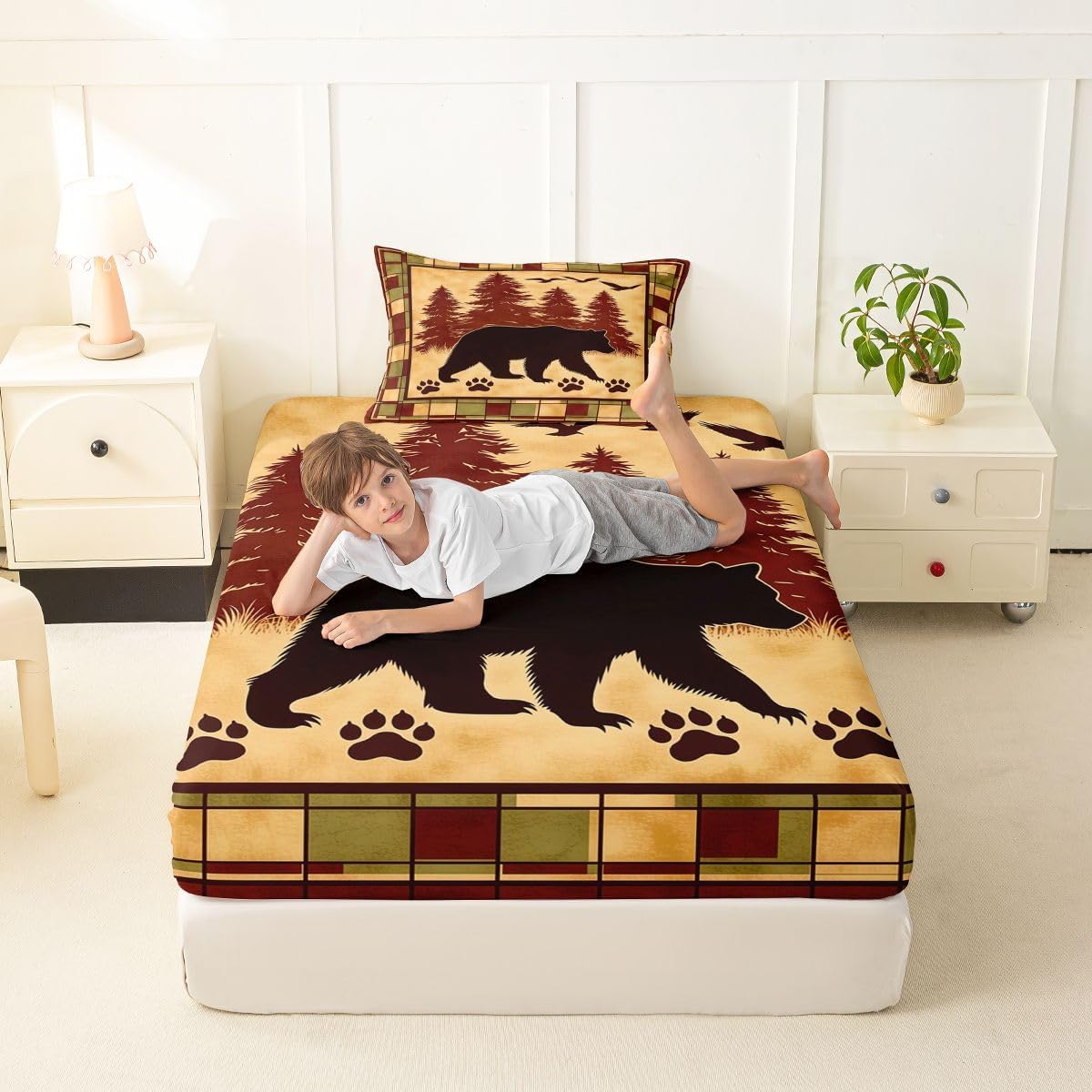Erosebridal Kids Rustic Bear Fitted Sheet Twin Size image 4