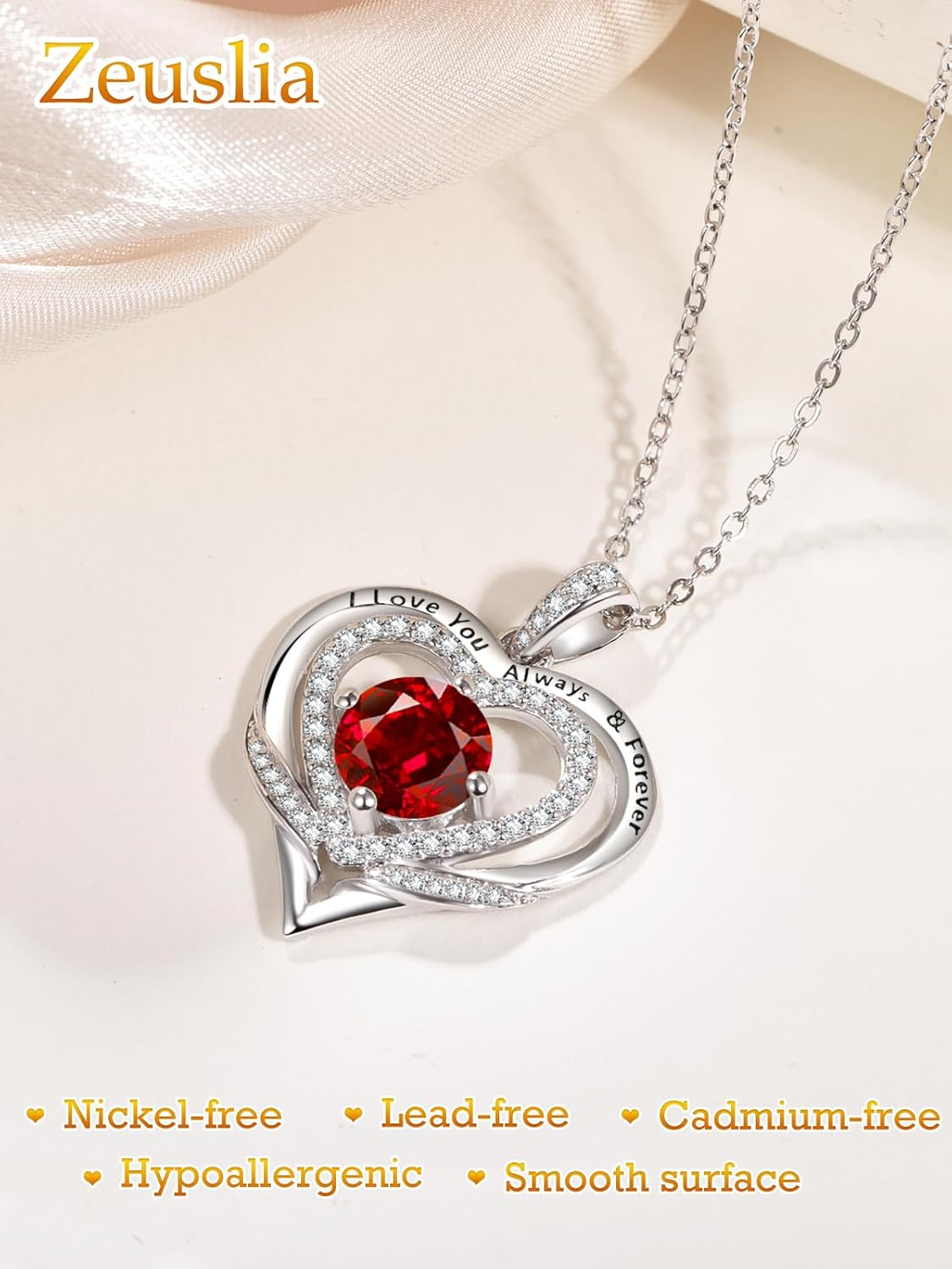 Heart Necklaces for Women, White Gold/Rose Gold Jewelry with Birthstone Pendant, Anniversary Birthday Gifts for Her Wife Girlfriend Mom, 18+2 Inch Chain - Image 7