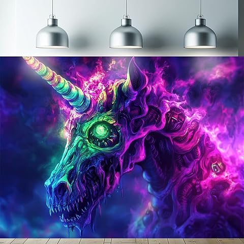 Starlit Patio Blacklight Tapestry Gothic Zombie Unicorn UV Reactive Glow in The Dark Wall Hanging Tapestry Trippy Fantasy Horror Art Poster for Bedroom Living Room Dorm Aesthetic Decor 78 x 59 Inches
