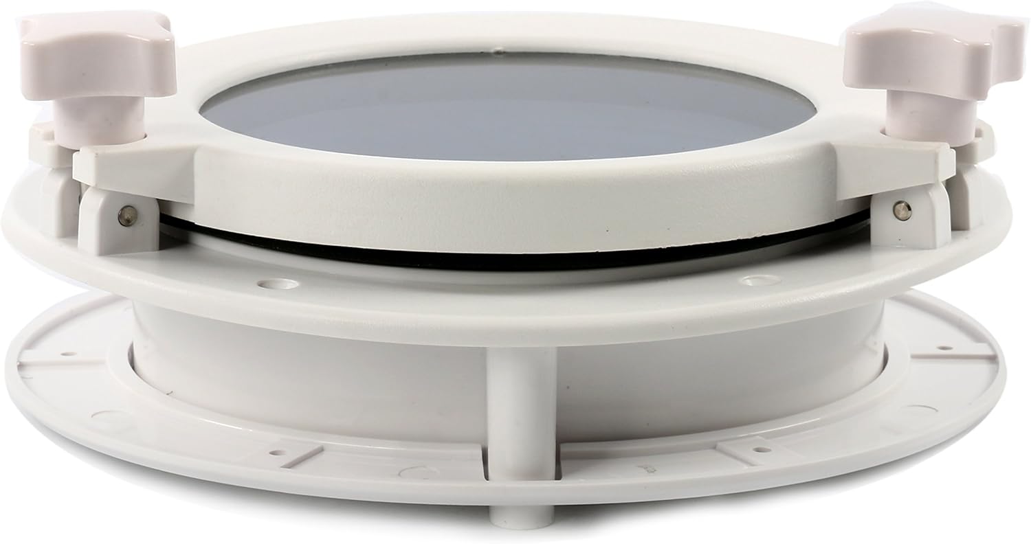 Amarine made Boat Window Yacht Round Opening Portlight Porthole 8.5" Replacement Window Port Hole - ABS Tempered Glass (White)