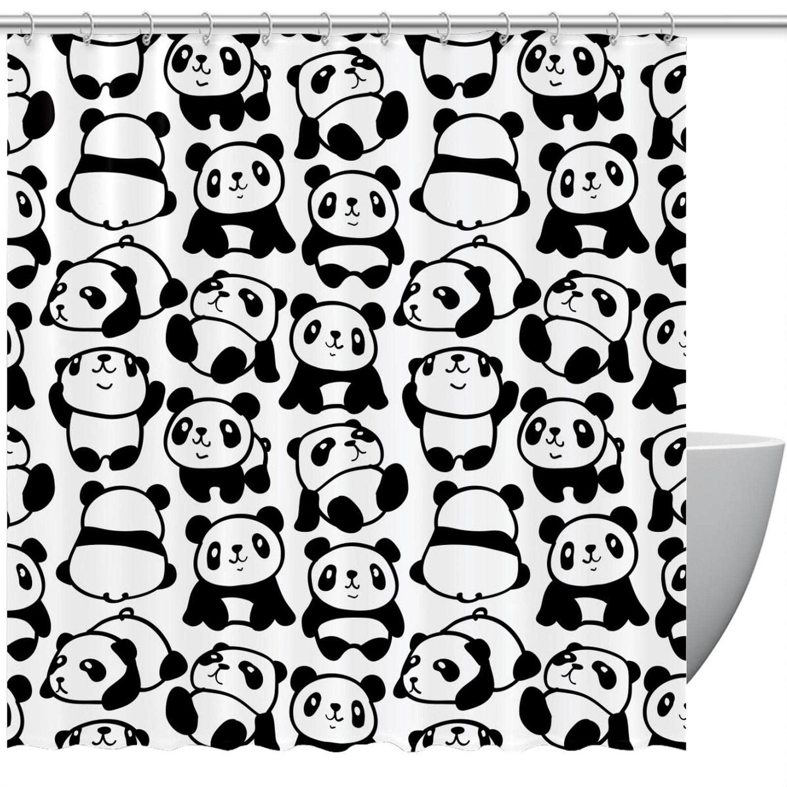 Rideau de douche panda chinois imperméable noir et blanc 183x183 cm