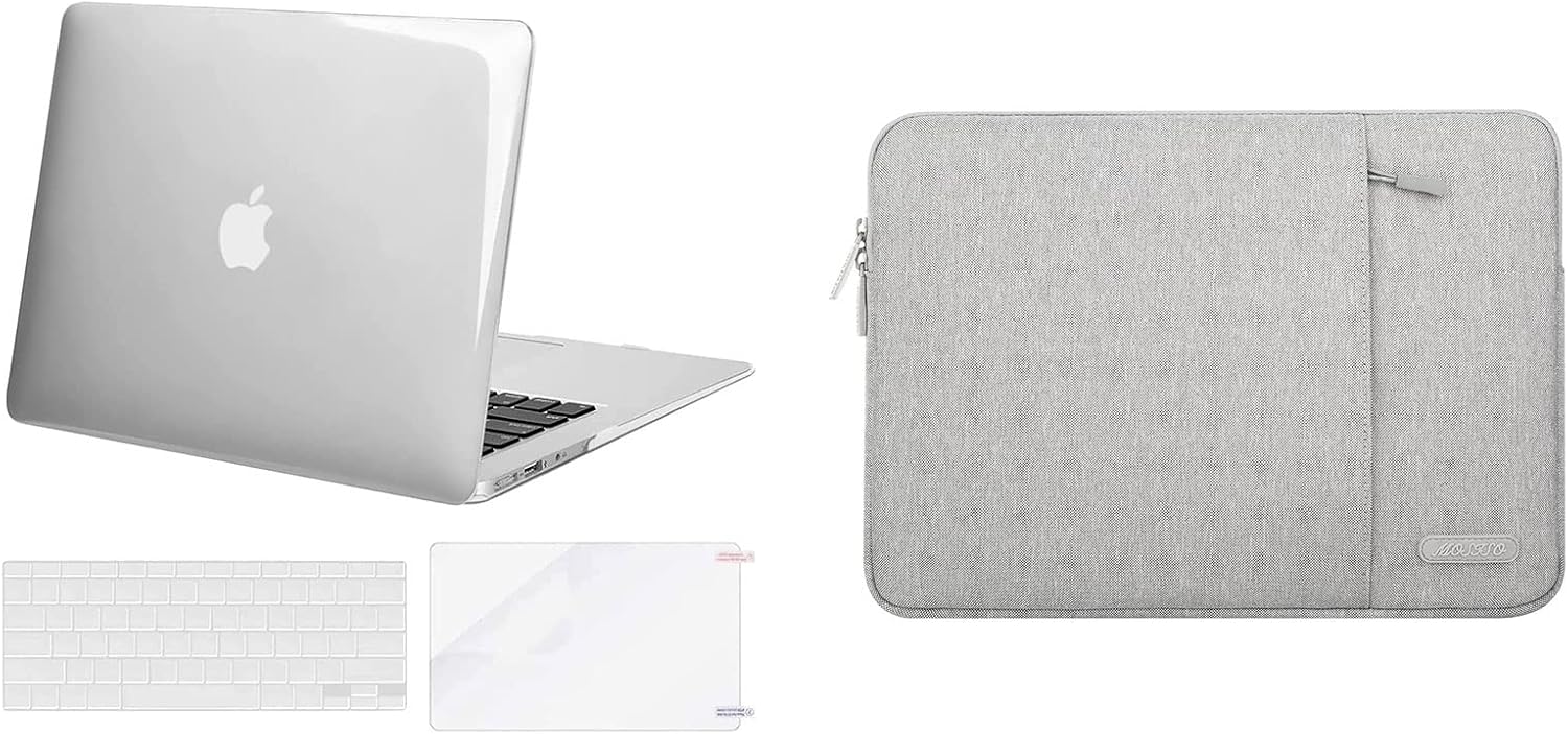 MOSISO Plastic Hard Shell Case & Water Repellent Polyester Sleeve Bag Compatible with MacBook Air 13 inch (Models: A1369 & A1466, Older Version 2010-2017 Release)