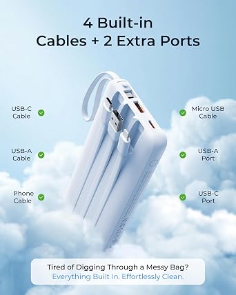 VRURC Portable Charger 4-Built-in-Cable 20000mAh Power Bank Fast Charging