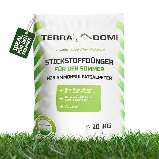 TerraDomi 25 kg Ammonsulfatsalpeter N26 Stickstoff-Dünger für den Frühling I Profi Rasendünger mit Langzeitwirkung | Perfekt für Rasen, Blumen, Obst & Gemüse