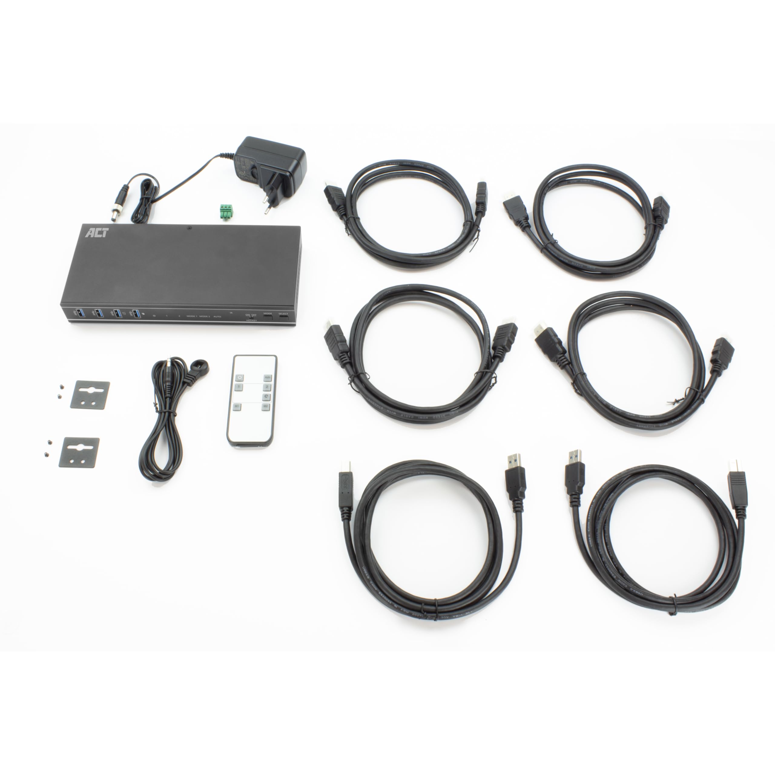 ACT KVM Switch 2 PC 2 Moniteurs, 4K@60Hz, Commutateur HDMI 4 Ports USB 3.0, HDCP 2.3, avec HDMI et Câbles USB, Télécommande, Support de Montage Bureau - AC7914