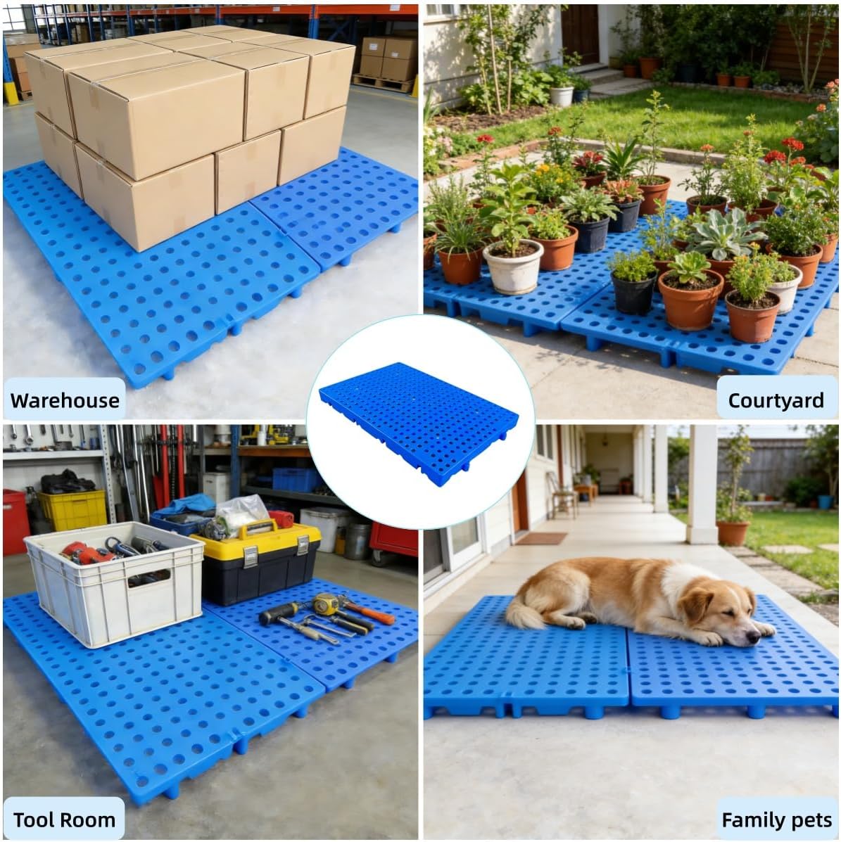 6ps Round Plastic Pallets for Basement Storage, 23.6x11.8x1.18 in- Breathable Ventilation Pallet, Floor Pallet, Applicable to Garage, Kitchen，Storage Rooms,Supermarket for Plastic Pallets