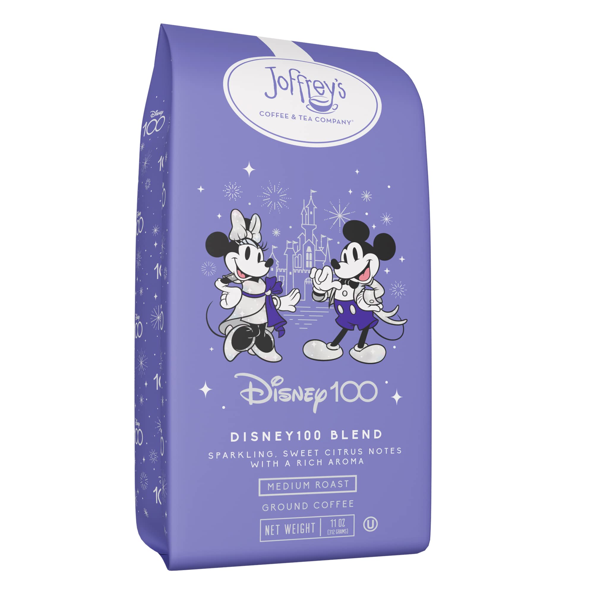 Joffrey's Coffee - Disney100 Blend, Disney Specialty Coffee Collection, Delicate Notes of Sparkling Citrus Flavor, Artisan Medium Roast, 100% Arabica Beans, Brew or French Press (Ground, 11oz)