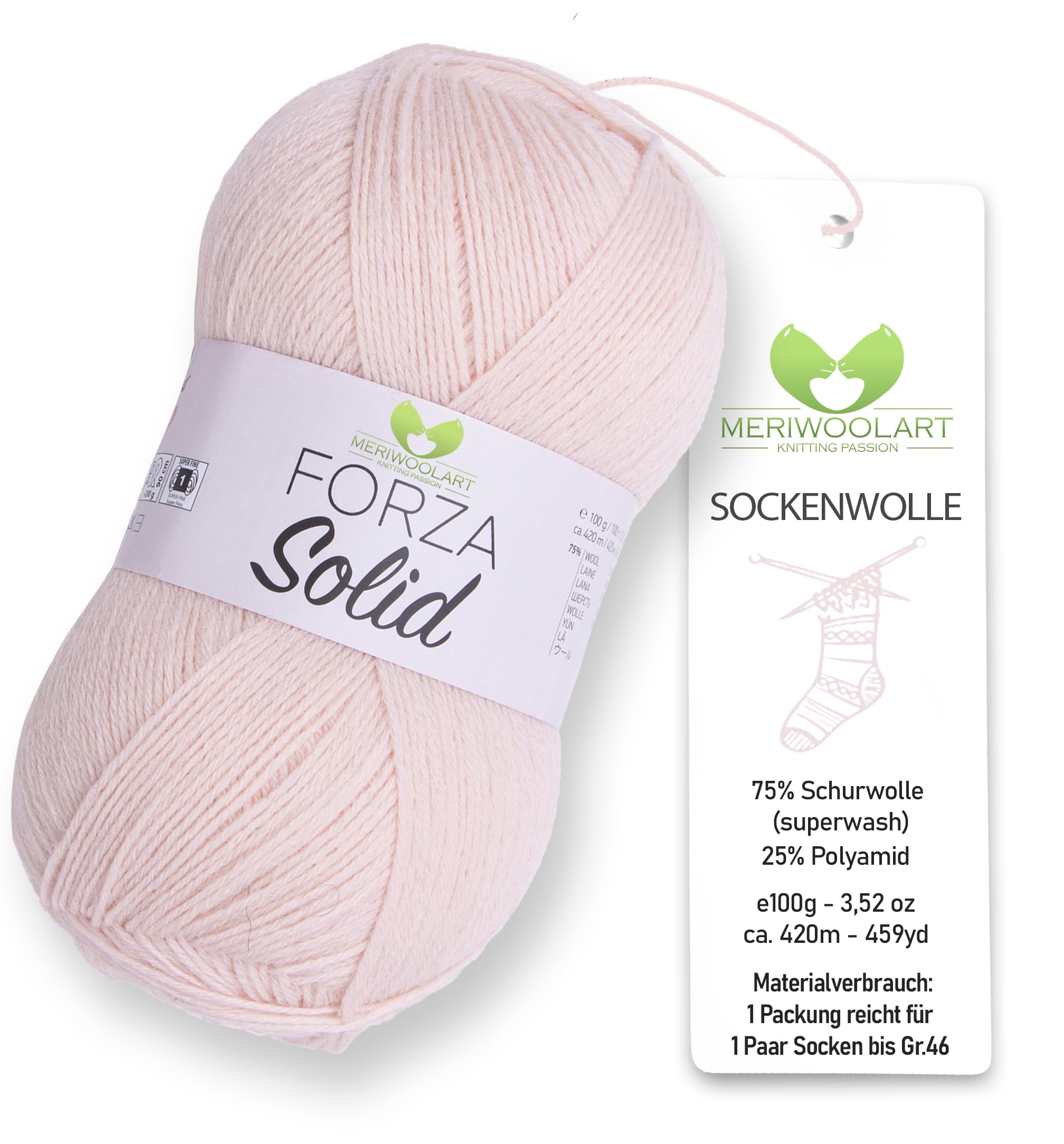 MeriWoolArt Sock Yarn, 75% Virgin Wool Superwash, 100g/420m, Purple, 4-Ply for Socks and Sweaters (Rose Orange-4633)